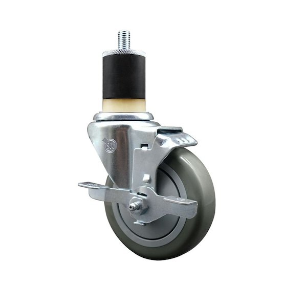 4'' Gray Poly Swivel 1-7/8'' Expanding Stem Caster with Brake
